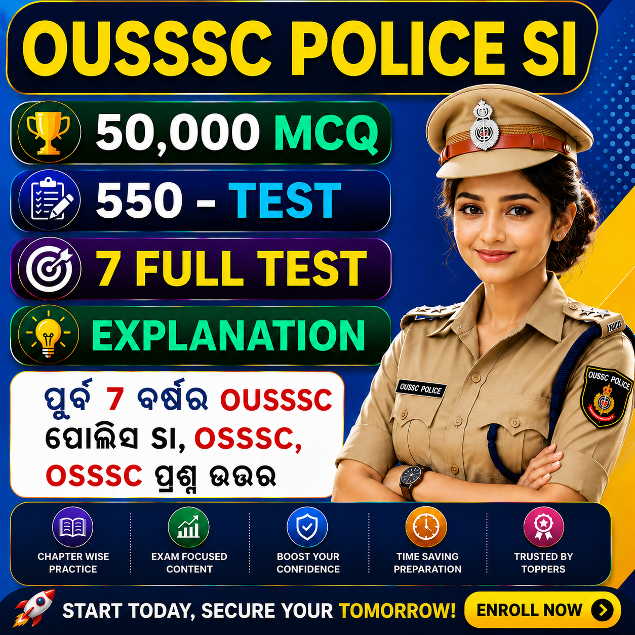 X- OUSSSC POLICE SI 2026 !! 50,000 MCQ, PYQ + 1,100 PYQ TEST  & 7 Full Tets!! CHAPTER WISE LAST 8 Years Odisha Police, OSSSC, OSSC, OPSC ALL QUESTIONS & ANSWER